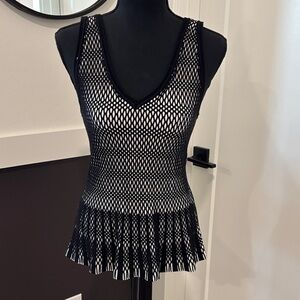 White House Black Market Mesh Tank Top in Black and White